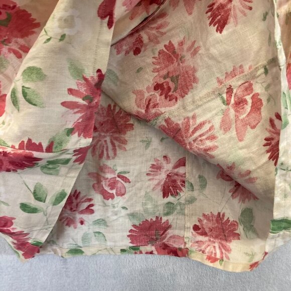 JM Collection 100% Linen Button Up Floral Blouse 18W Pink Easter Bell Sleeve Top - Picture 10 of 13